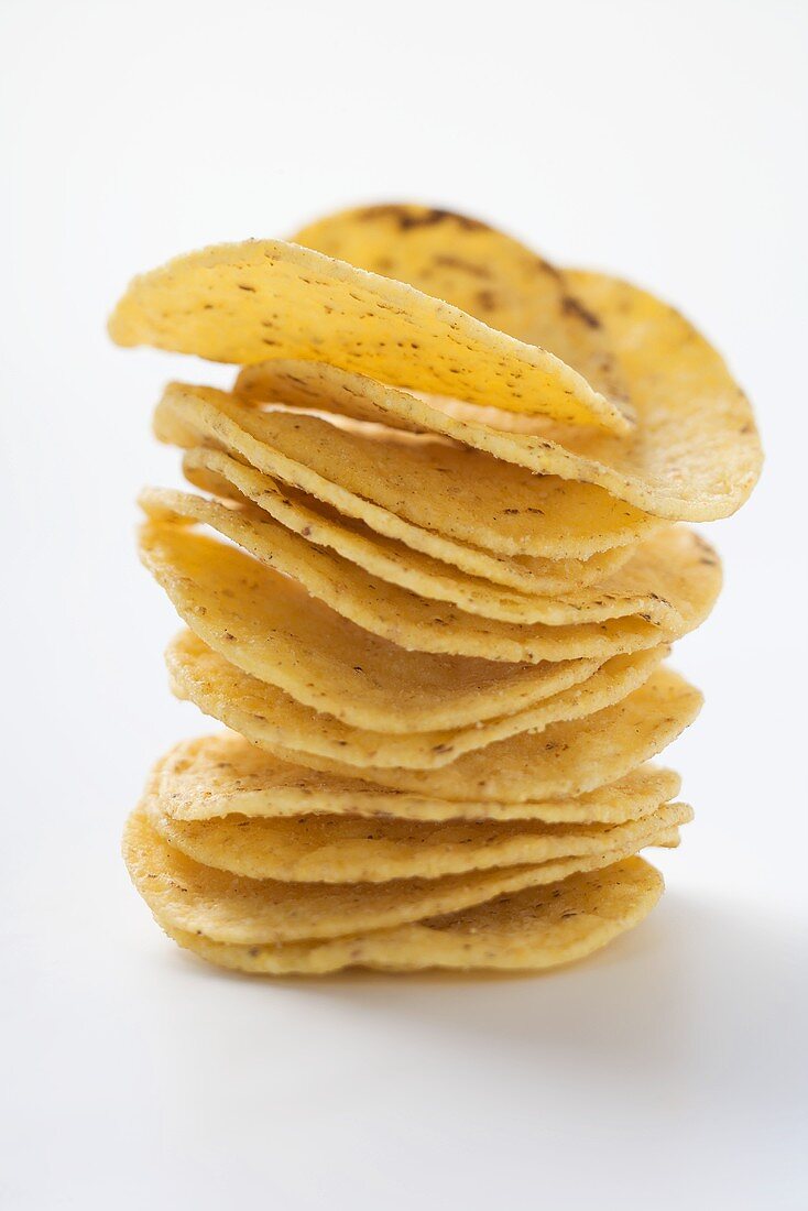 Tortilla chips, stacked