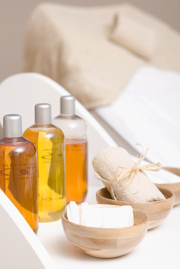 Various body oils and equipment for beauty treatments