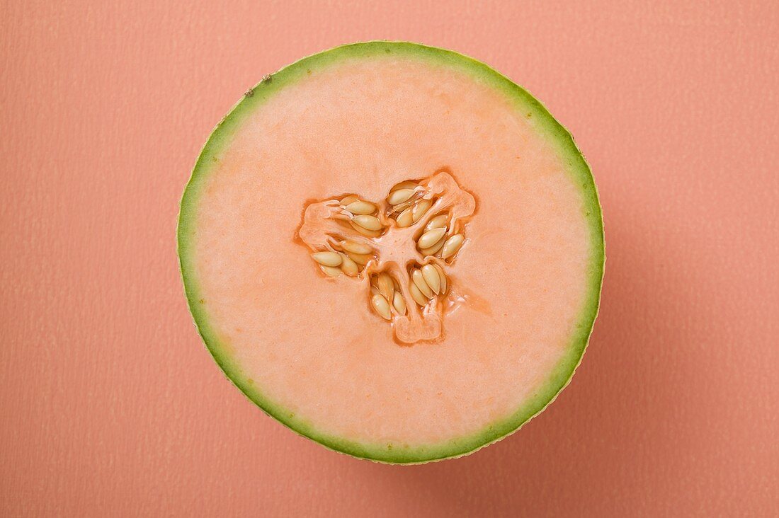 Half a cantaloupe melon (overhead view)