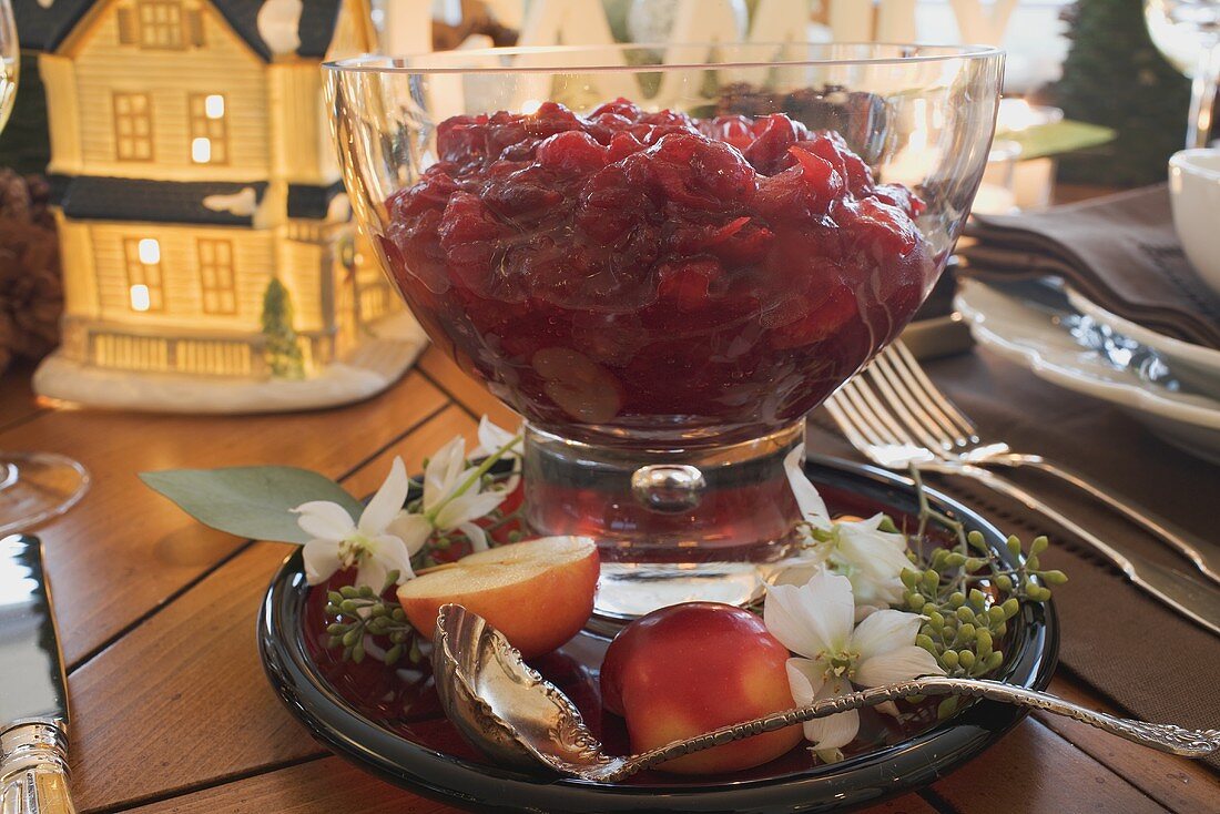 Cranberry sauce on Christmas table (USA)