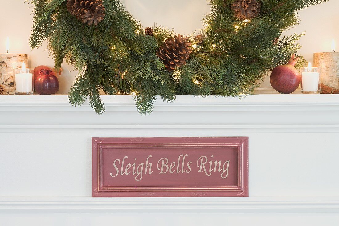 Mantelpiece decorated for Christmas (detail)