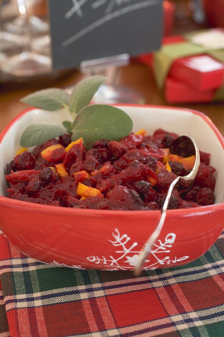 Cranberry sauce on Christmas table (USA)