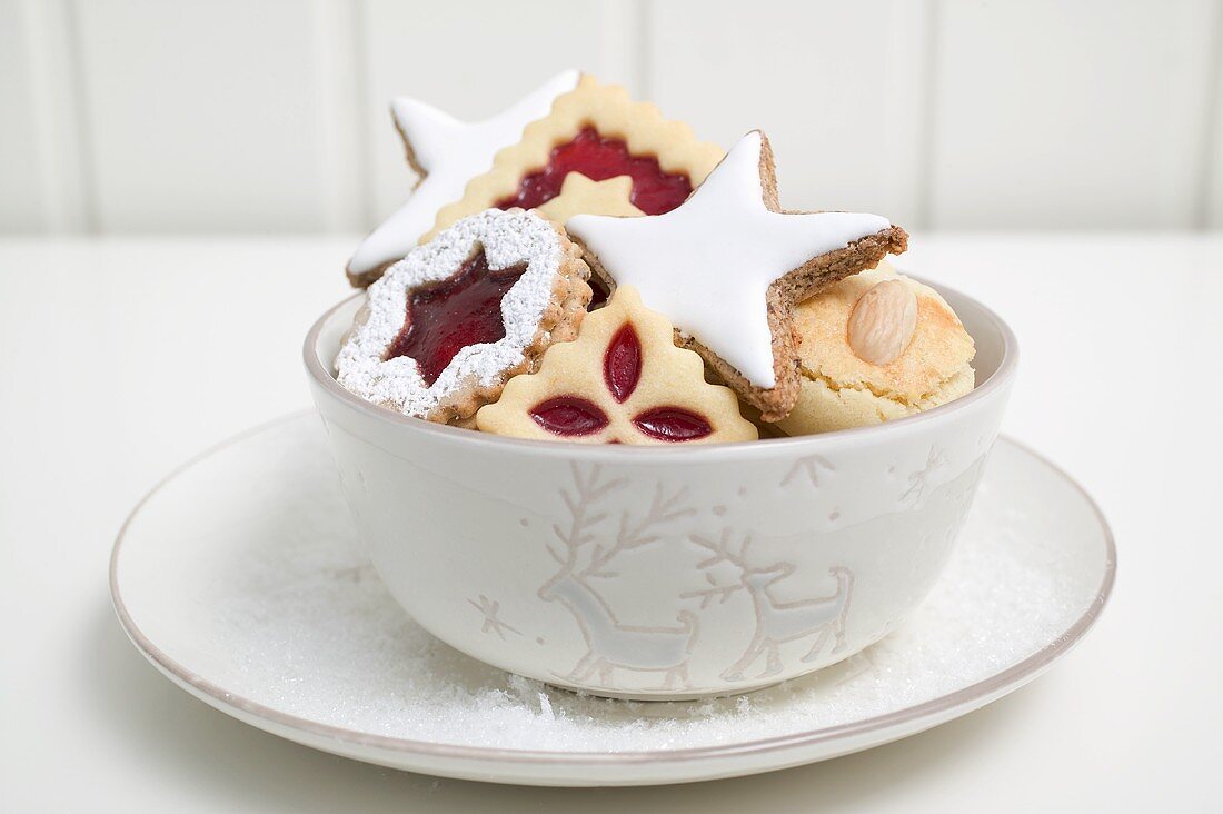 Assorted Christmas biscuits in bowl