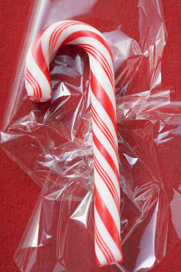 Candy cane on cellophane