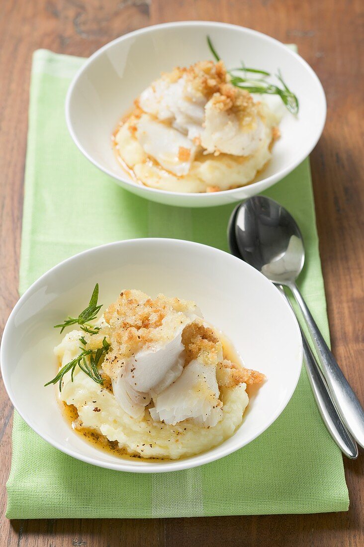 Haddock with potato crust on mashed potato