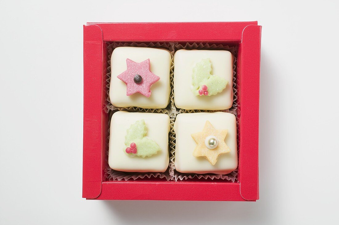 Petit fours in red box (for Christmas)