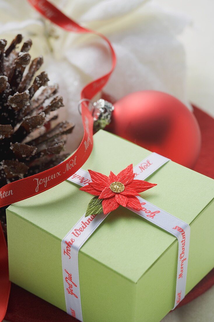 Christmas parcel, Christmas bauble and pine cone