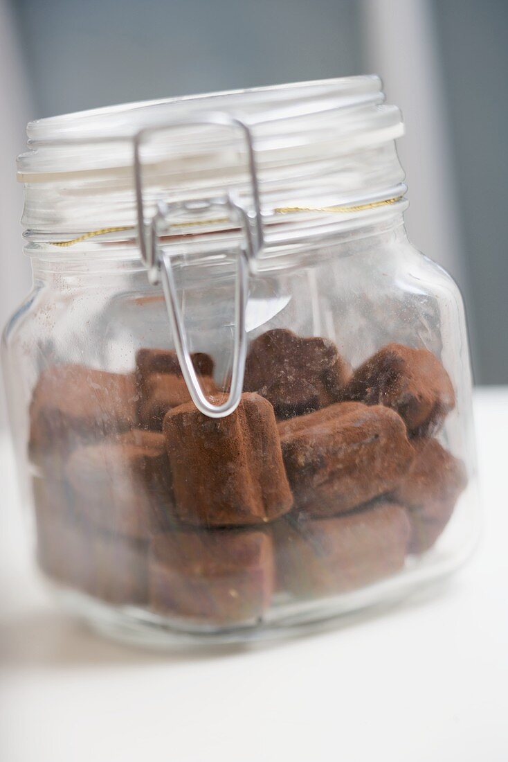 Chocolate biscuits in storage jar