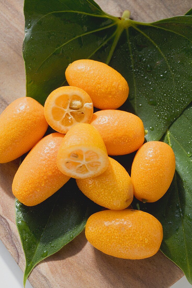 Kumquats auf Blättern