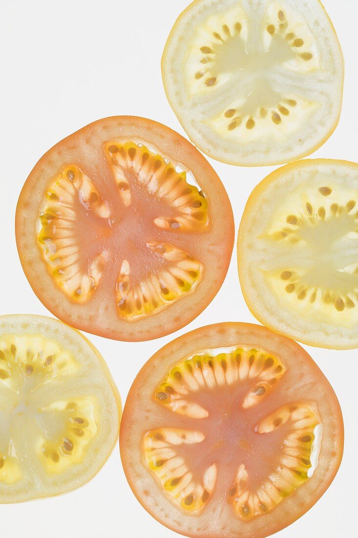 Several slices of tomato from above
