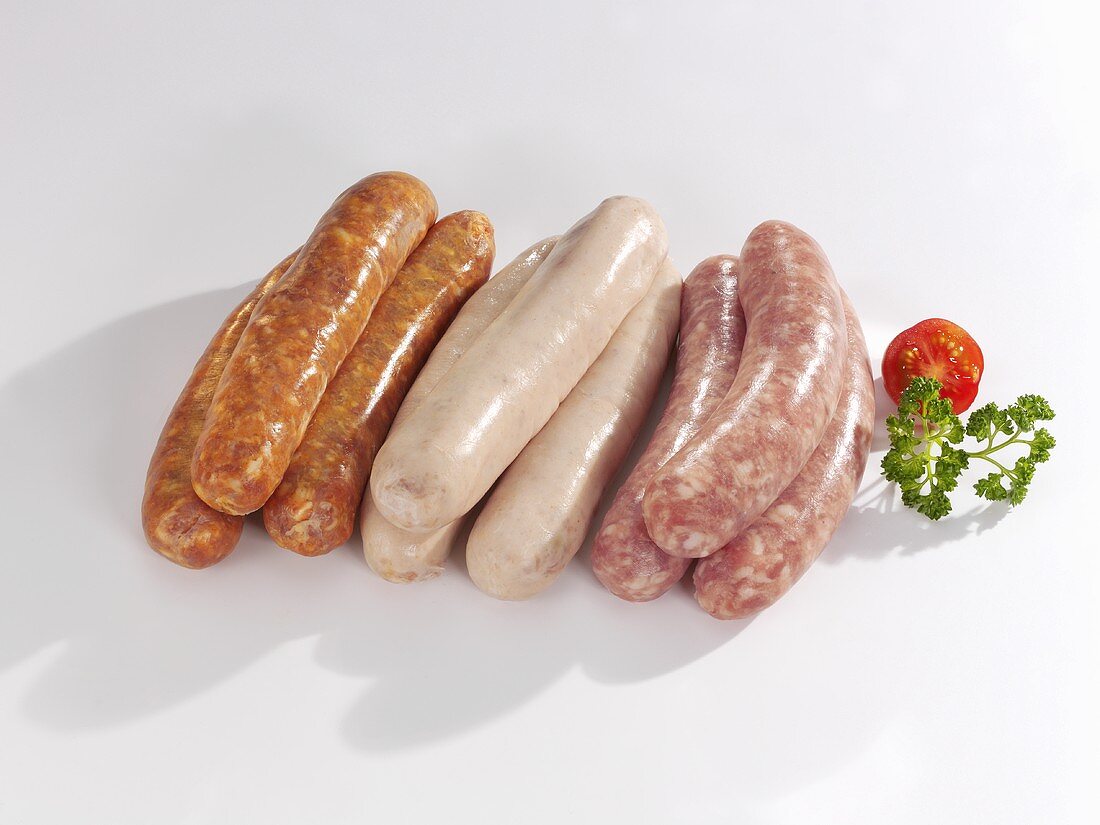 Various types of sausages (raw)