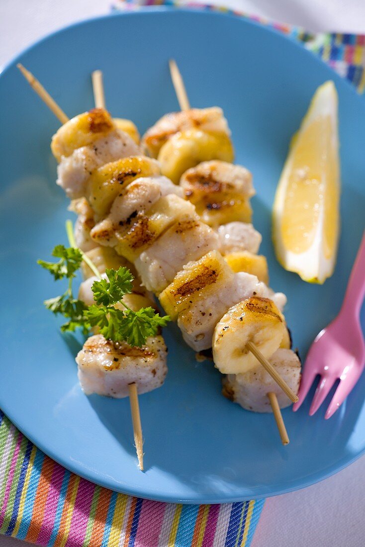 Fish and banana kebabs for children
