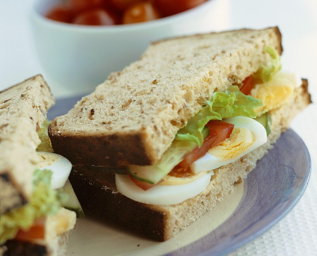 Boiled egg and salad sandwich in wholemeal bread