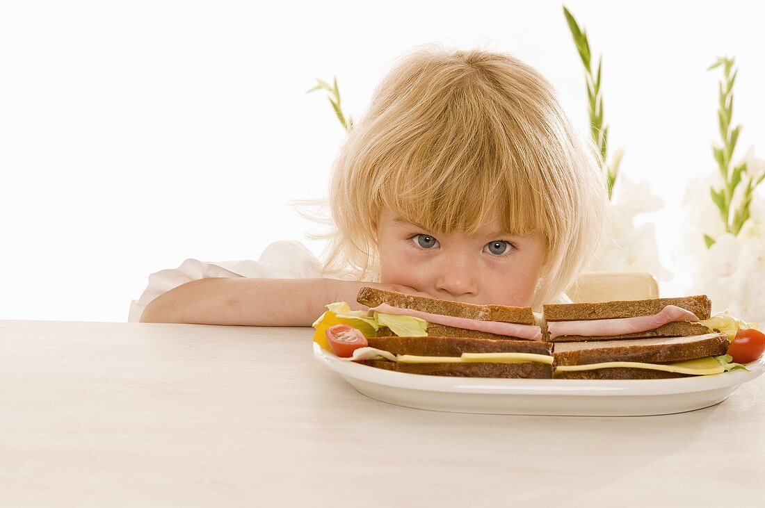 Little girl with sandwiches