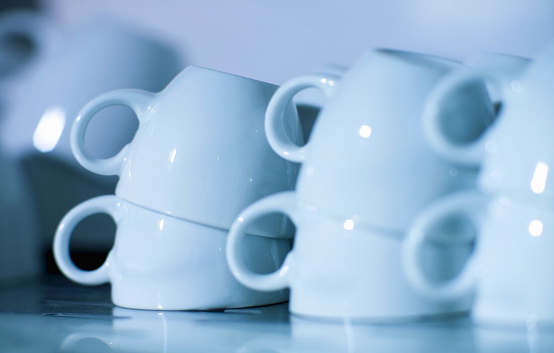 White espresso cups in a restaurant