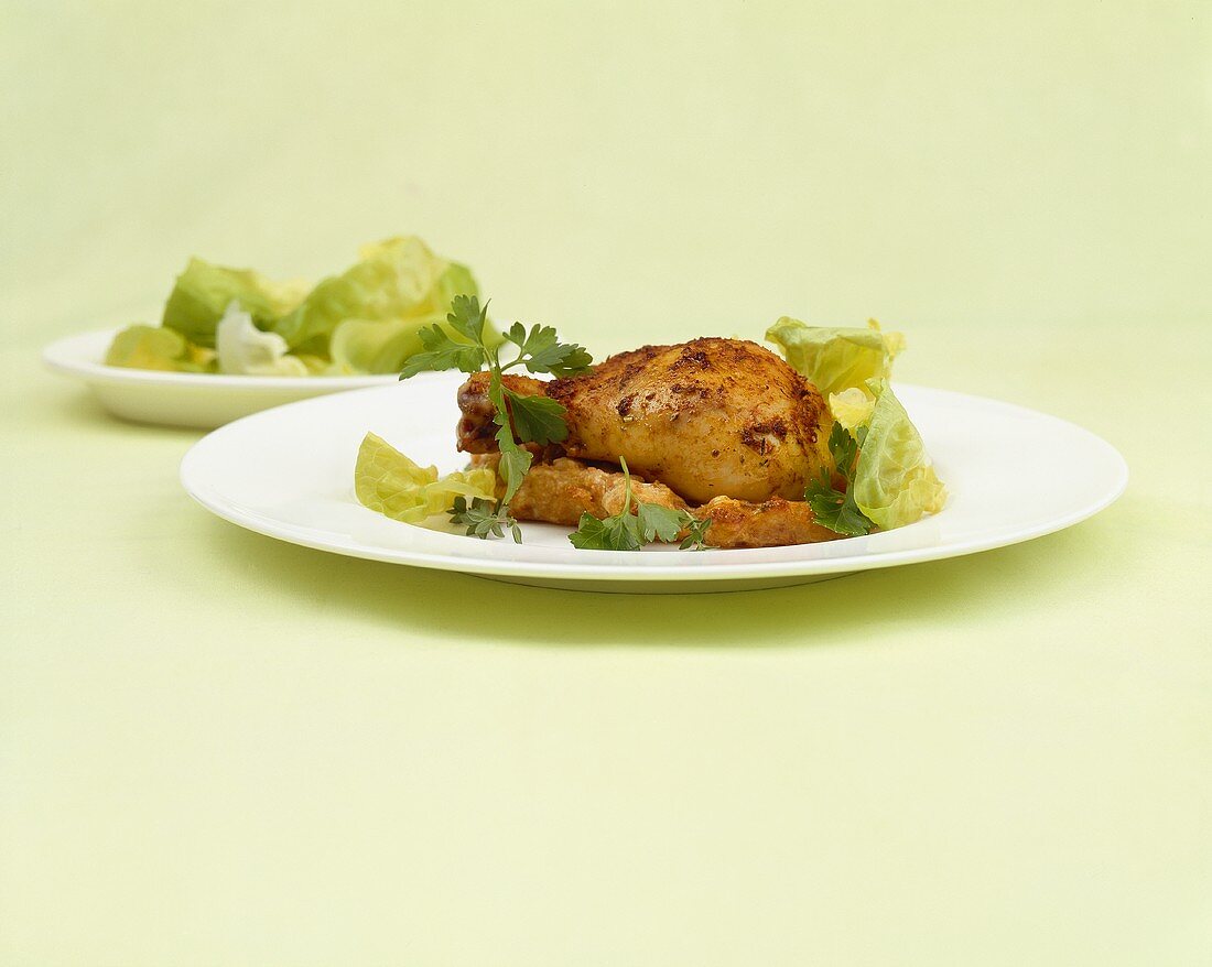 Fried chicken with a green salad