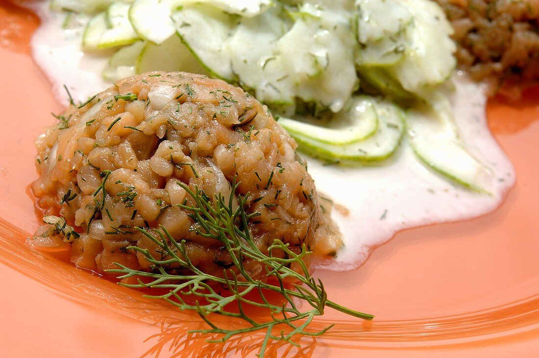 Lachstatar mit Gurkensalat