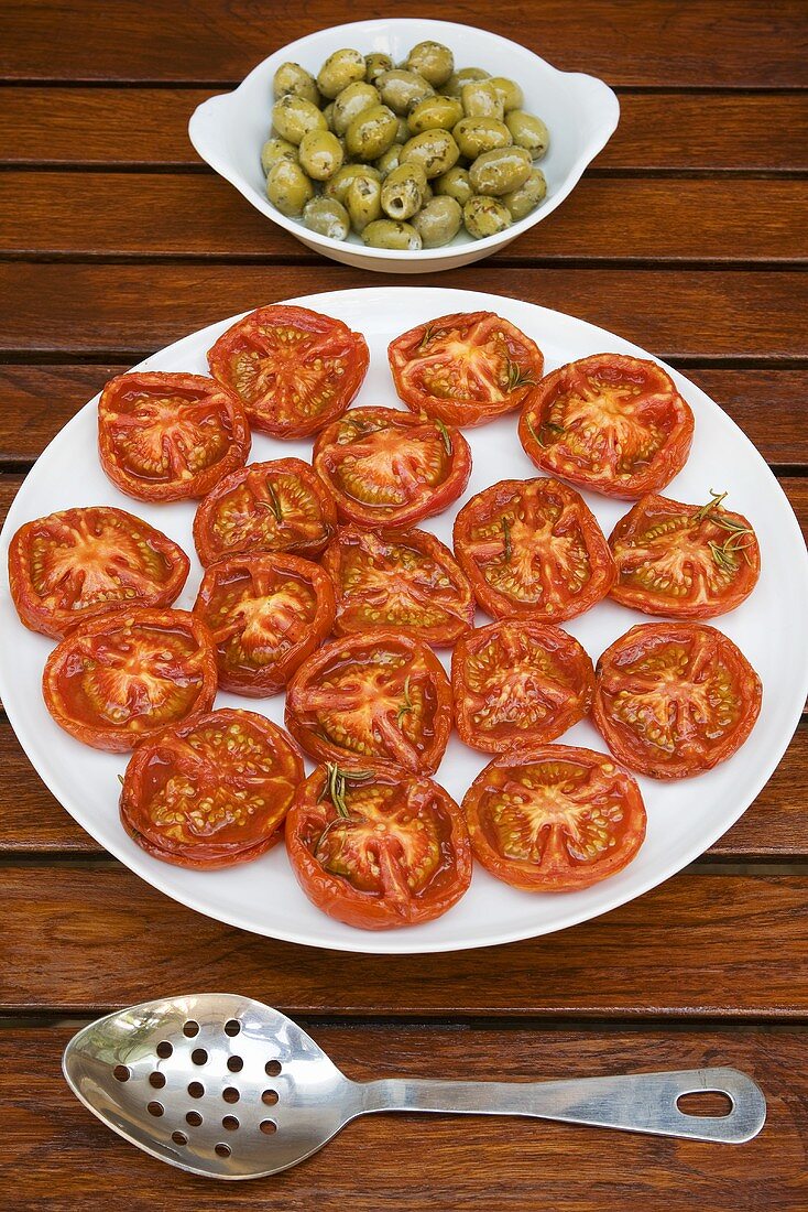 Fried tomatoes and pickled olives