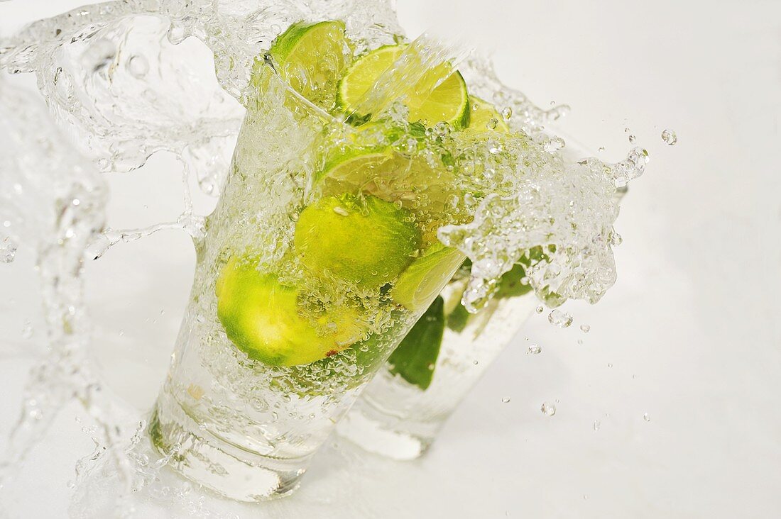 Slices of lime in a glass of water