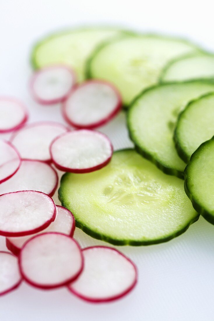 Slices of cucumber and radish