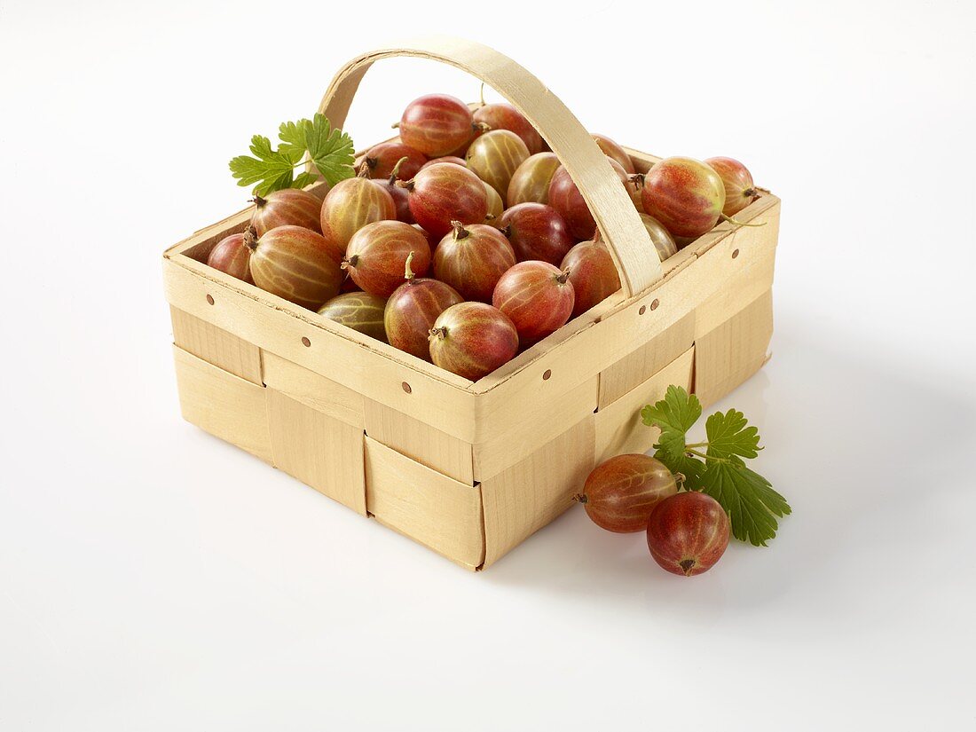 Gooseberries in a wooden basket
