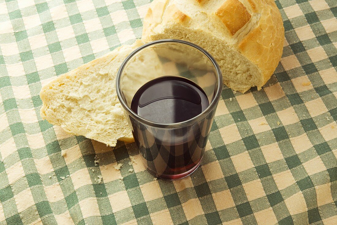 Glass of Red Wine with Bread