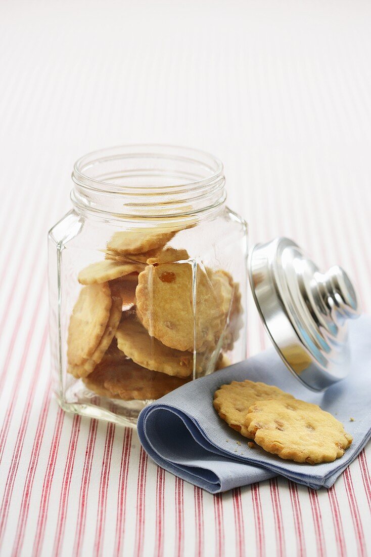 Orange biscuits in a cookie jar