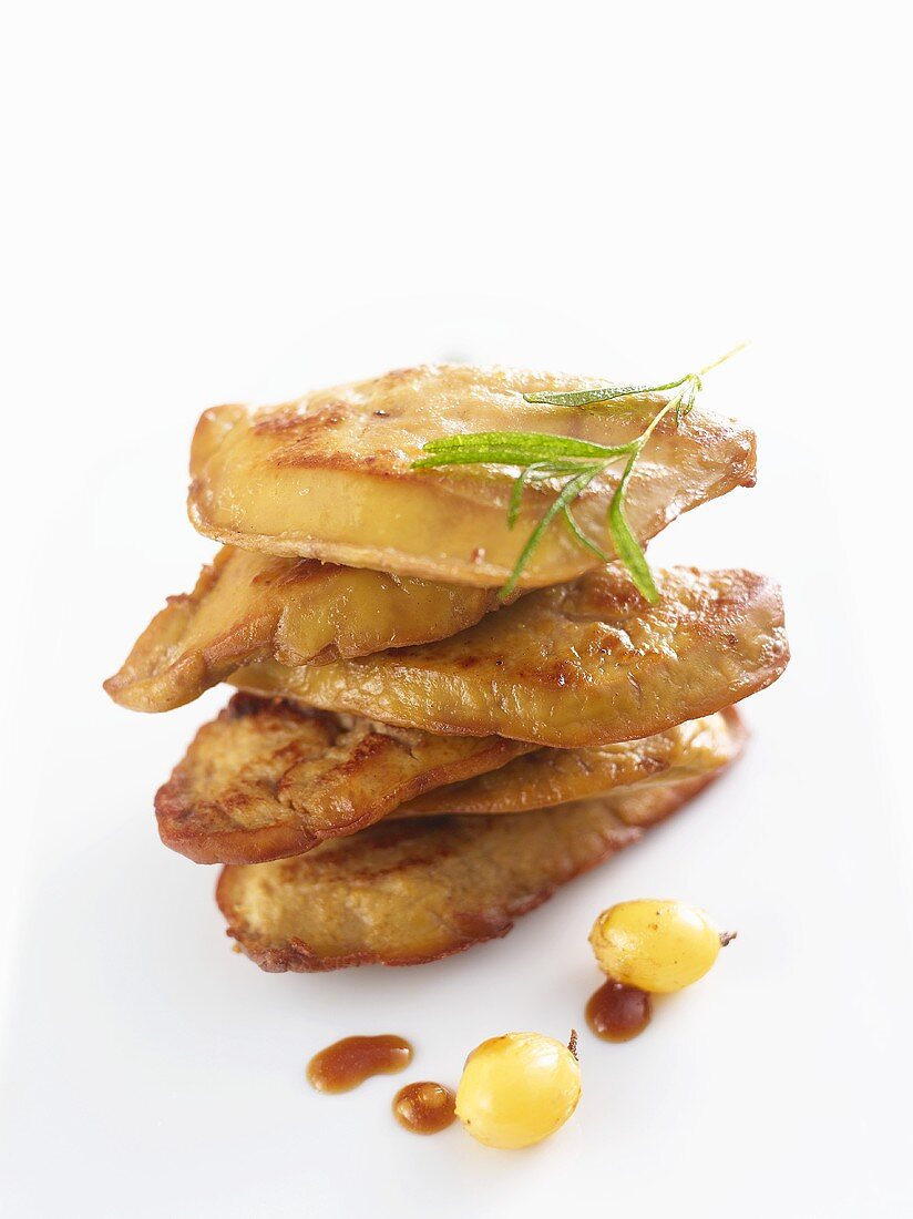 Fried foie gras with green grapes and rosemary