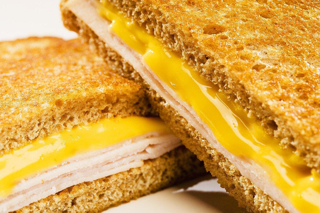 Grilled Ham and Cheese Sandwich; Halved