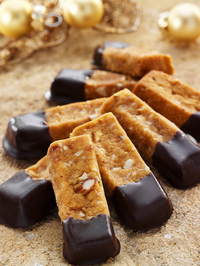 French 'pepper nut' biscuits with a chocolate glaze