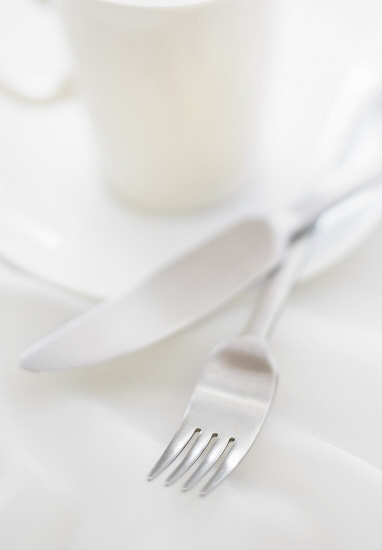 Fork and Knife; Coffee Cup and Saucer