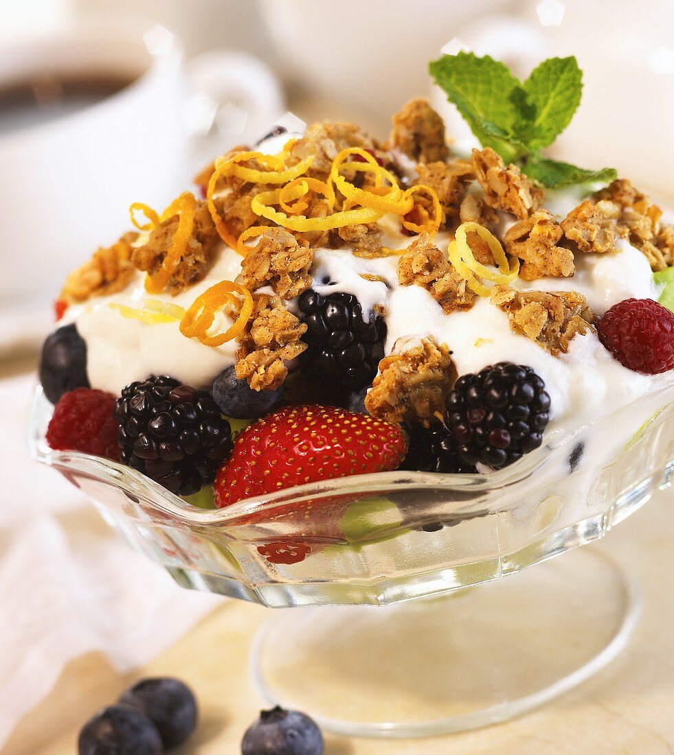 Bowl of Vanilla Yogurt with Berries and Granola