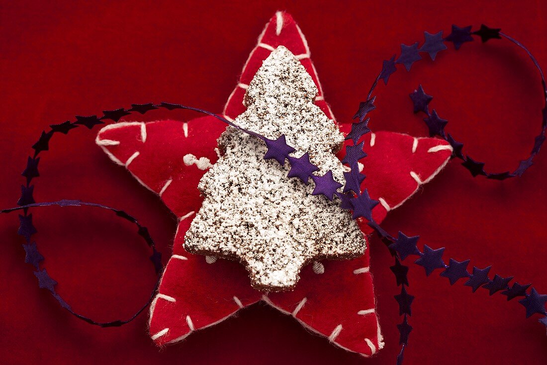 A chocolate Christmas tree on a felt star