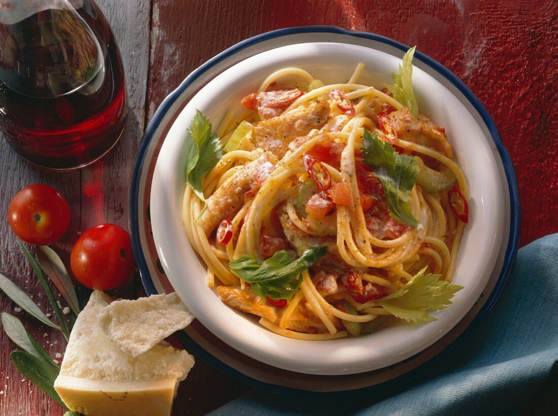 Bowl of Spaghetti with Turkey and Tomato Sauce