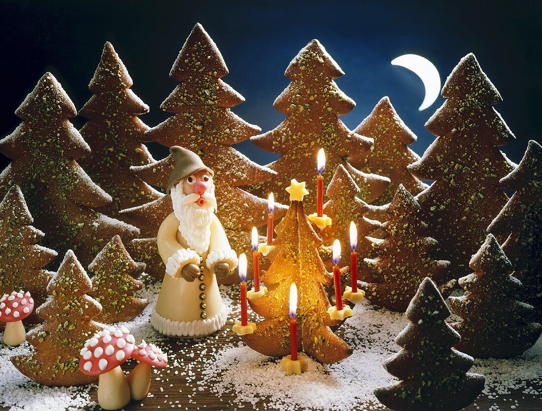 A Christmas forest scene with Father Christmas