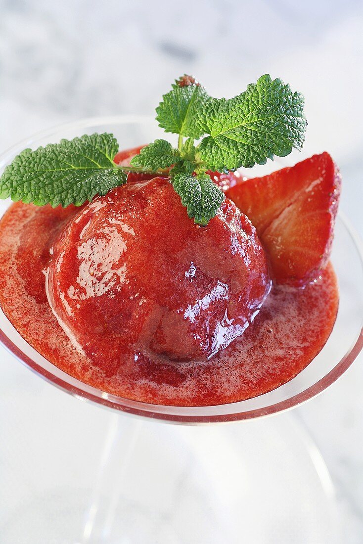 Strawberry sorbet with mint