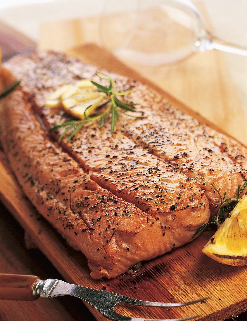 Cedar Plank Salmon with Lemon and Rosemary