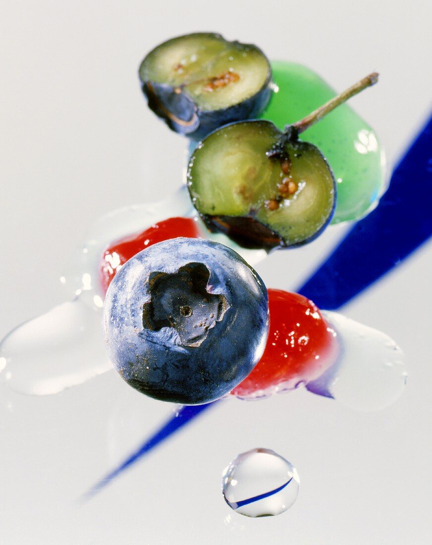 Blueberries with various sauces