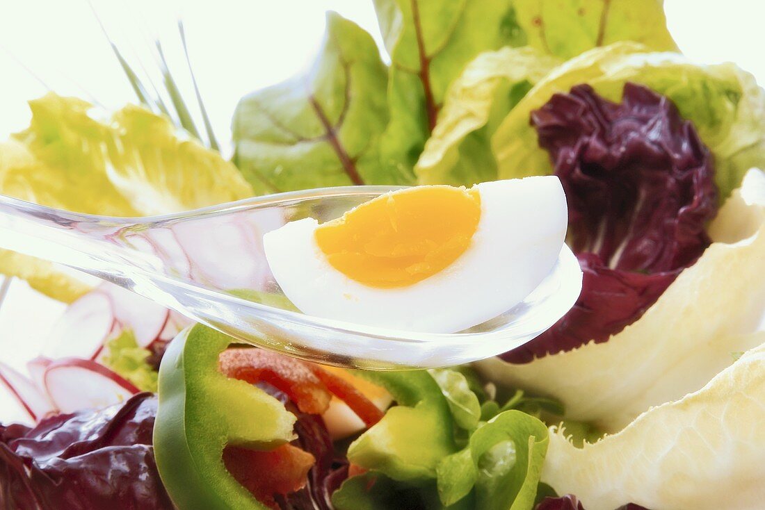 Hard-boiled egg as component of a healthy salad