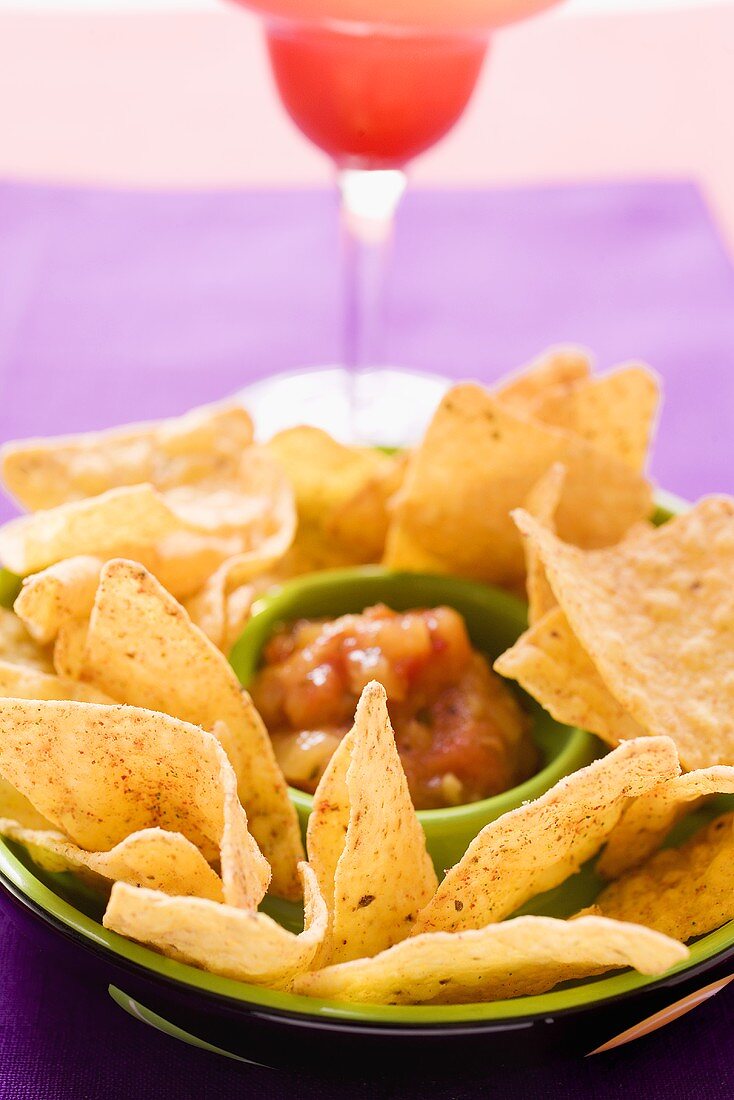 Tortilla chips and salsa in a bowl