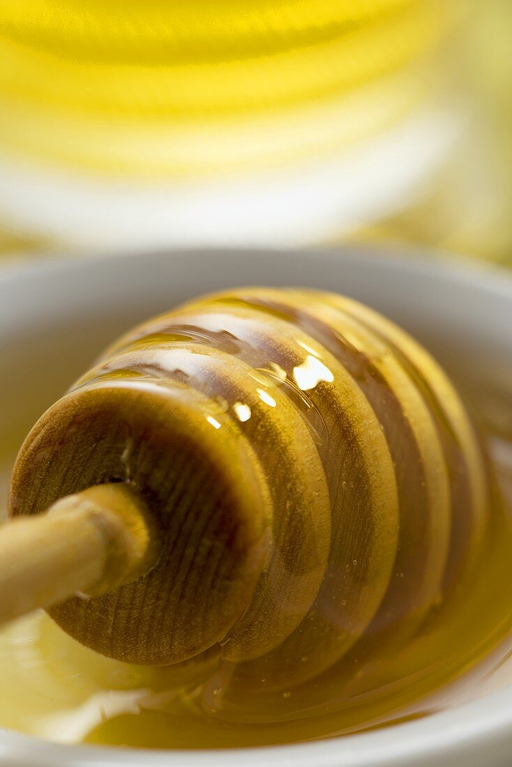 Honey dipper with honey, close-up