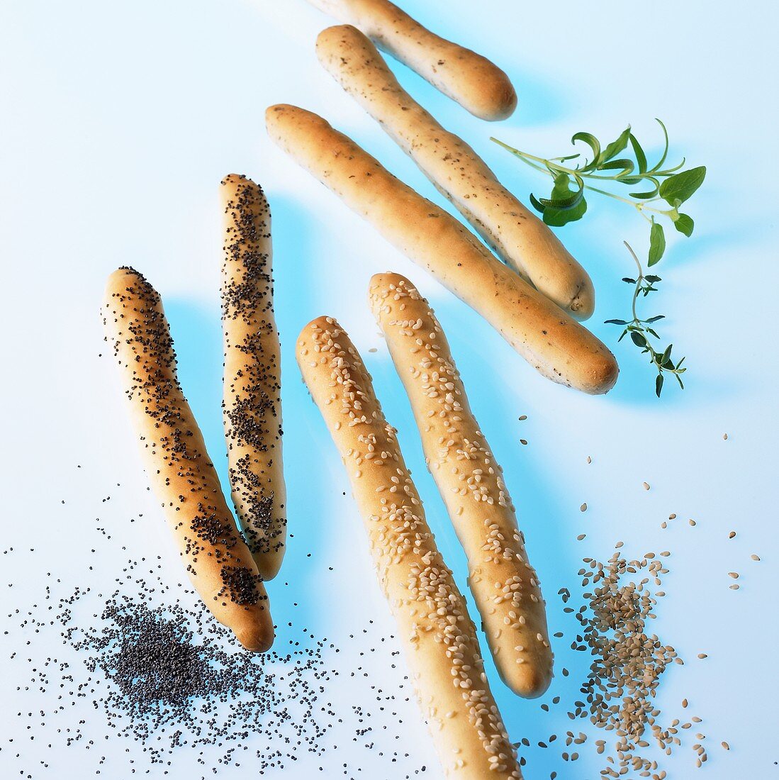 Grissini with poppy seeds, sesame and herbs