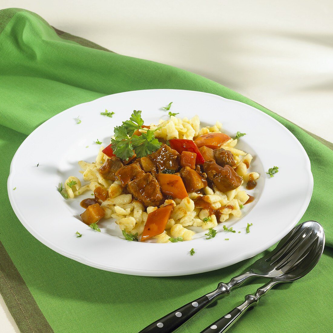 Goulash with spaetzle noodles