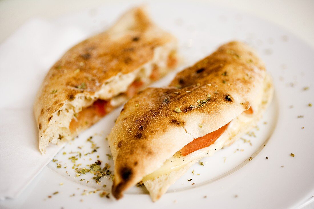 Cheese and tomato in flatbread