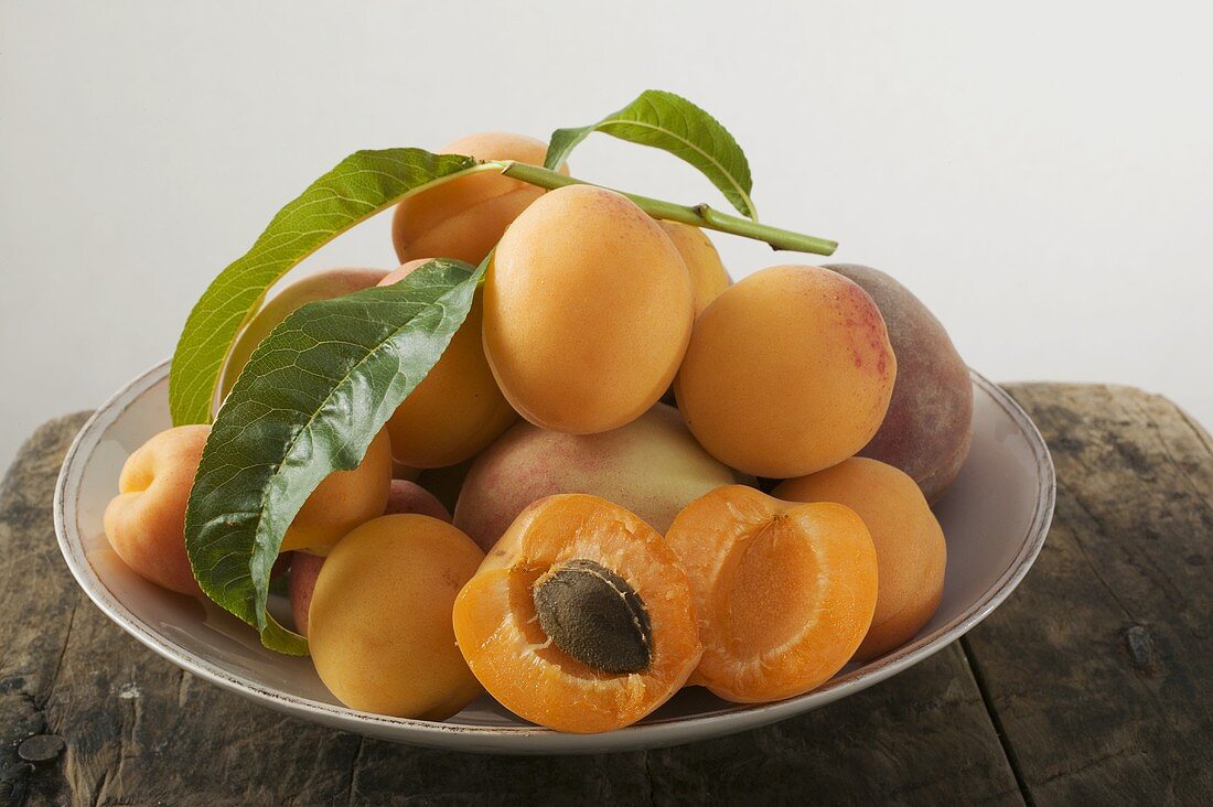 Aprikosen und Pfirsiche in einer Schale