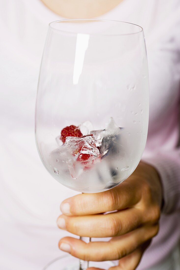 Berry ice cubes in glass