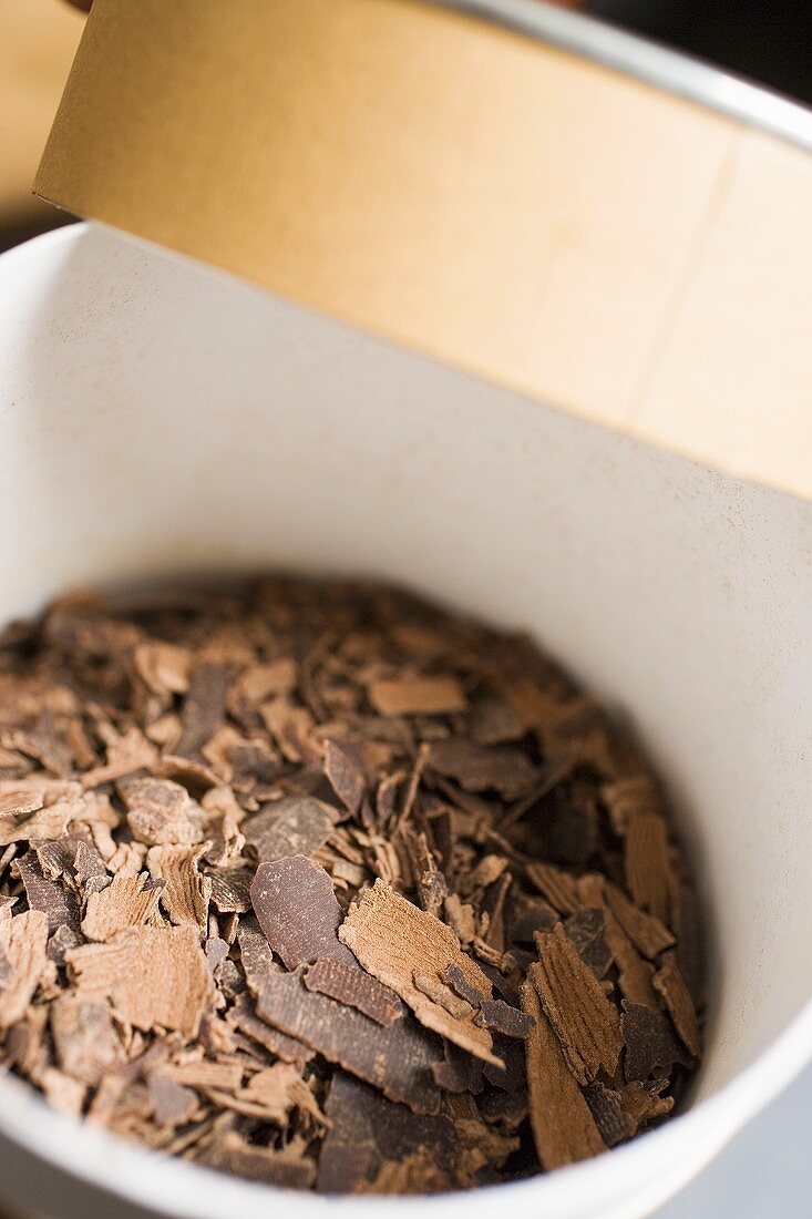 Chocolate shavings in a box