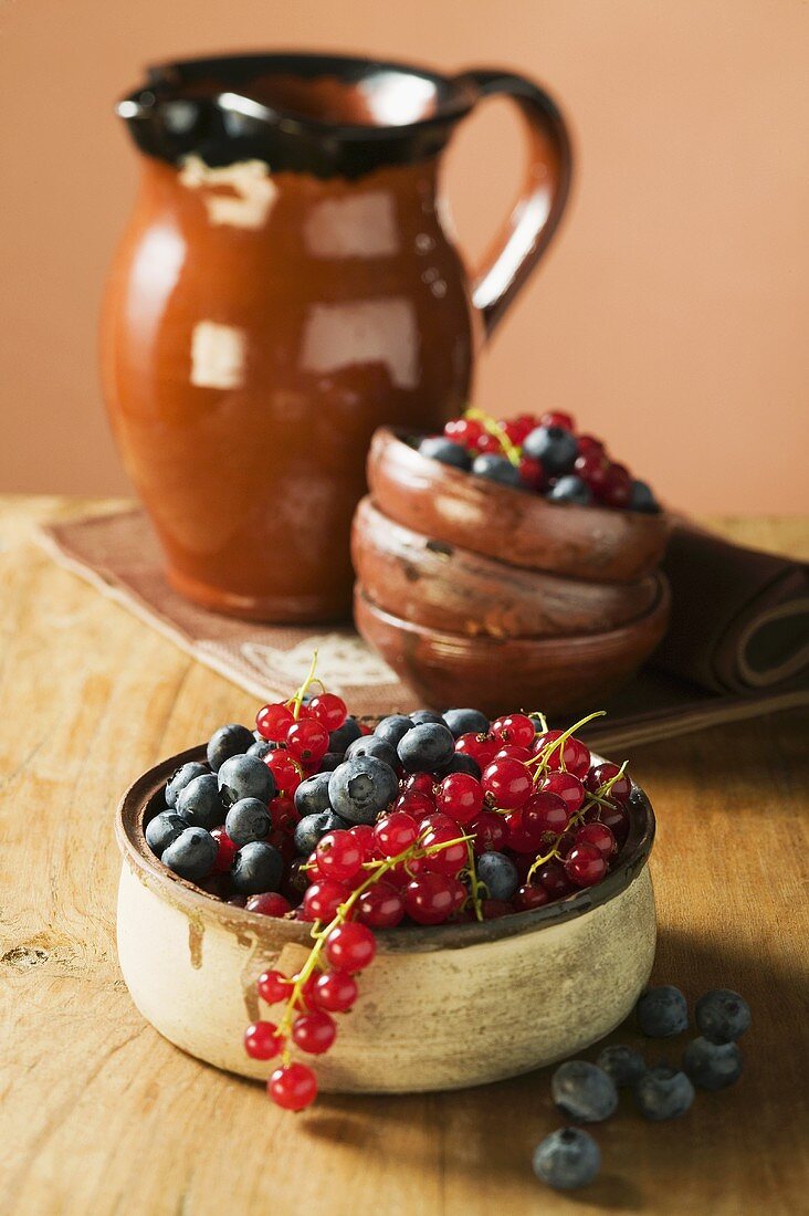 Small bowl of blueberries and redcurrants