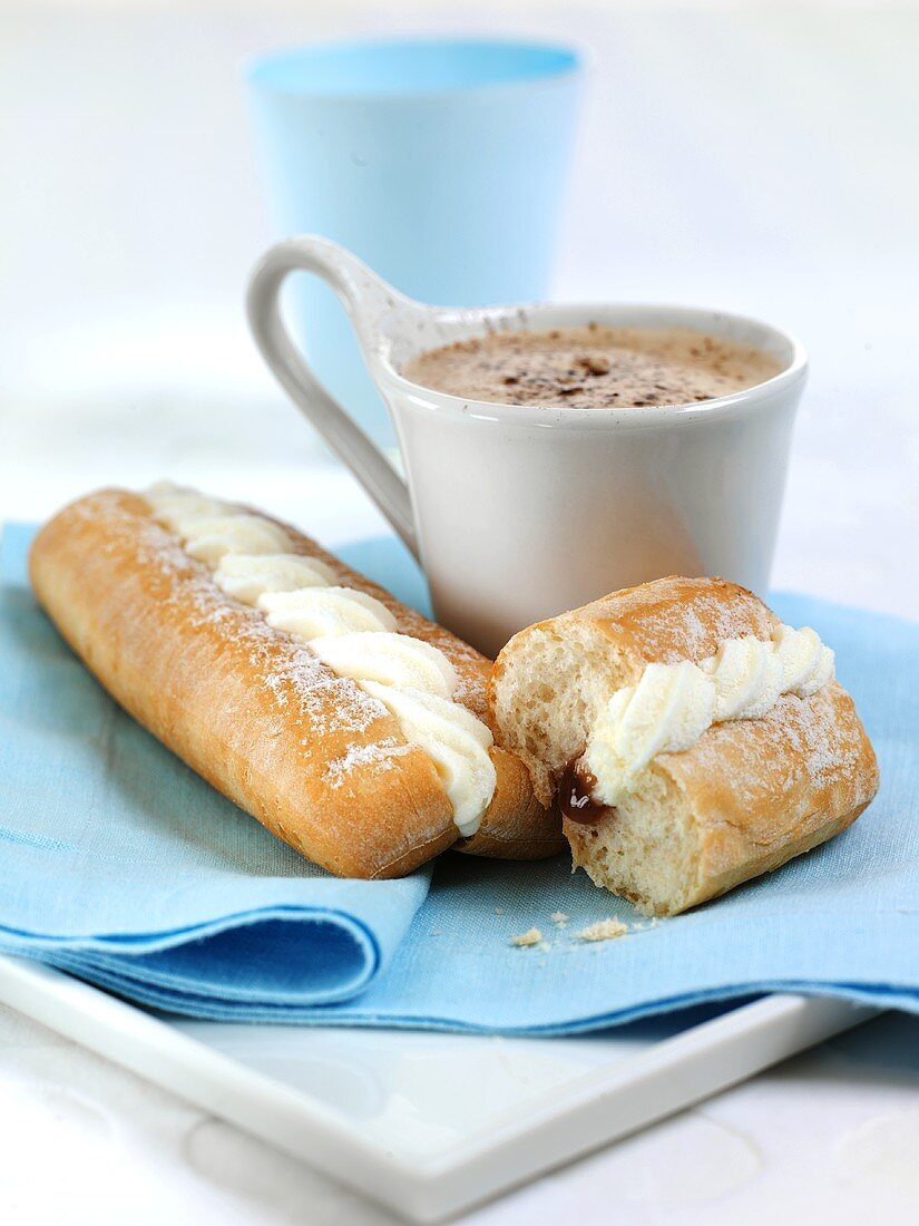 Sweet roll and hot cocoa