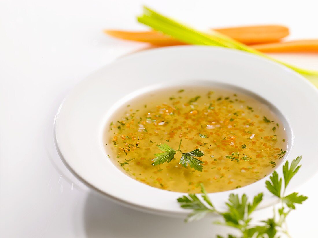 A plate of vegetable broth